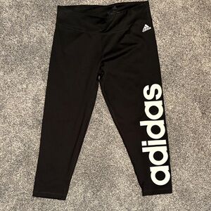 Adidas Black cropped Leggings with Bold White Branding